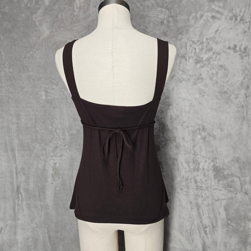 Y2K WetSeal Tank Top Women L Brown Lace Trim Empire Waist Tie Back Stretch Fairy - Picture 4 of 9